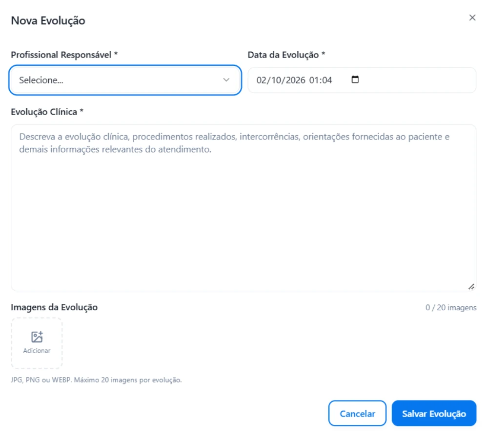 Tela real do OdontoPrice: Evolução