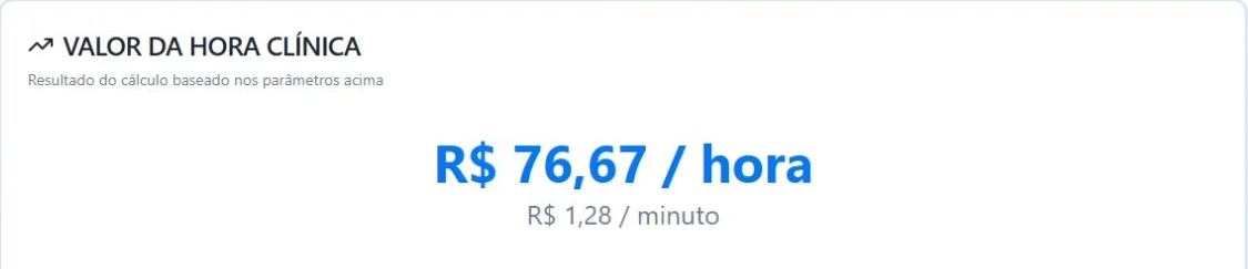 Resultado da hora clínica na conta de demonstração